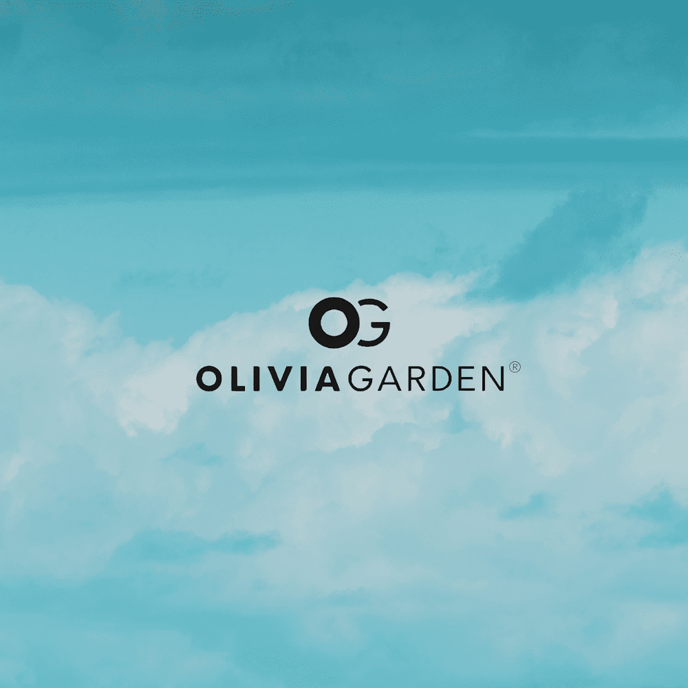 Logo "Olivia Garden" against a blue sky with clouds background.